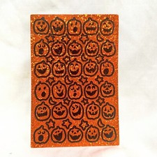 VTG Halloween Stickers Holographic Pumpkins Star Moon Orange Jack-o-Lantern Fall