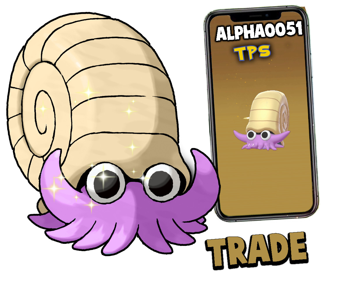 Pokemon Shiny Omanyte Registered Trade or 1M