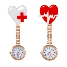 2Pcs Heart Love Clip-on Nurse Watch Lapel Hanging FOB Quartz Doctor Pocket Watch