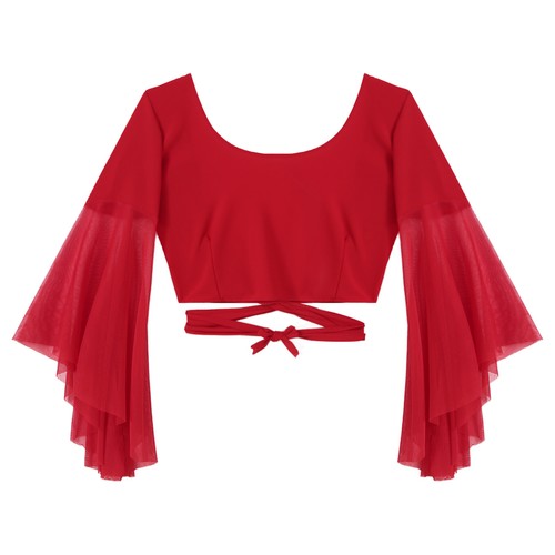 Womens Belly Dancewear Sheer Mesh 3/4 Flared Sleeve Wrap Shawl Crop Tops Costume - Picture 29 of 77