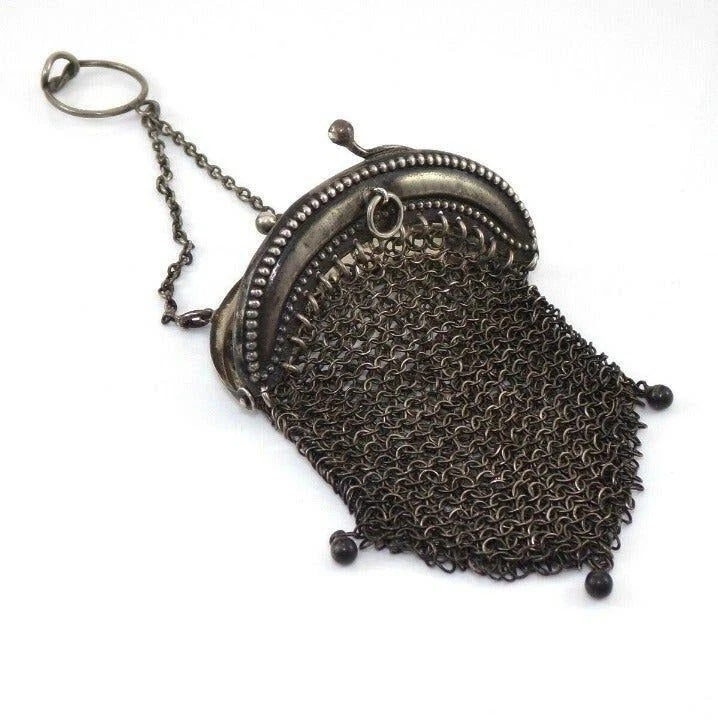 Colar antigo vintage de prata esterlina bolsa de moedas Chatelaine - Imagem 4 de 4