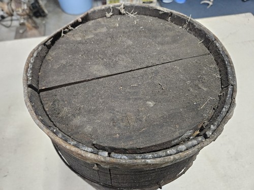 Vintage Wooden Primitive Wire Steel Banded Nail Keg Barrel Rustic Country 17" - Picture 8 of 9