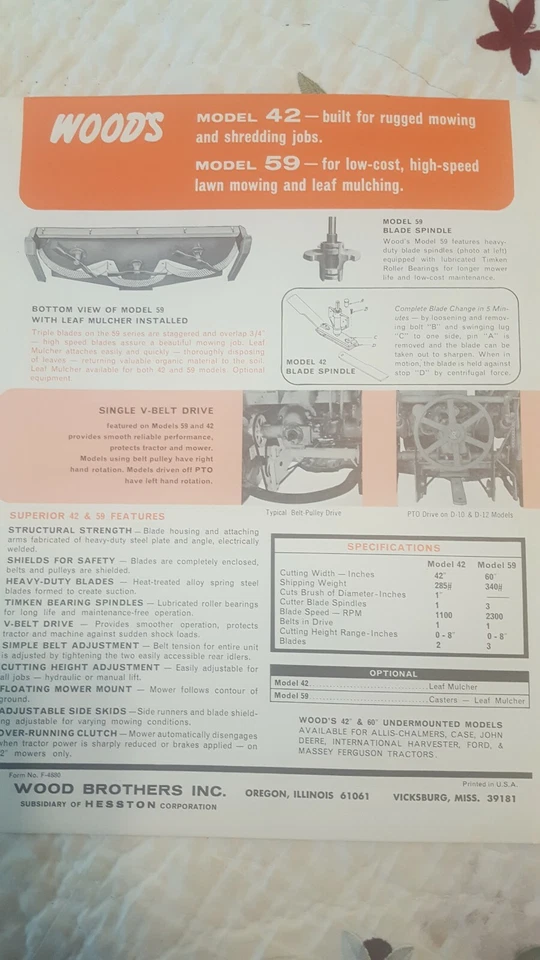 Vintage Wood's 42" & 60" Rotary Mowers Flyer - Image 2 of 2