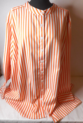 Linea by Louis Dell Olio Woman 28W Stand Collar Orange Stripe Blouse Long Sleeve
