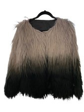 (new) Chicwish Large Shaggy Faux Fur Jacket Coat Ombre Long Black Grey Silver