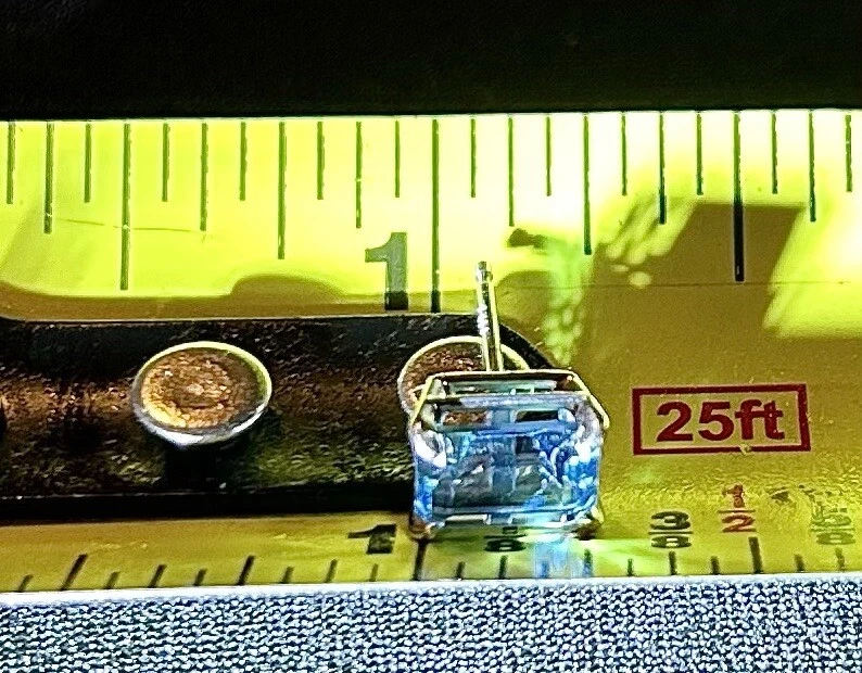 Pendientes Oro Blanco 14k 3.0ct Londres Topacio Azul Tachuela Vintage Hecho a Mano 1.5gr Foto 2 de 4