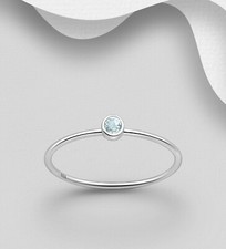 925 Sterling Silver Solitaire Ring with Aquamarine - Real Silver - Gemstone Ring