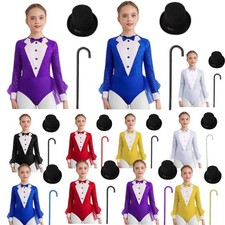 Girls Dancewear Carnival Outfit Costume Set Sparkly Long Sleeve Dance Sequins