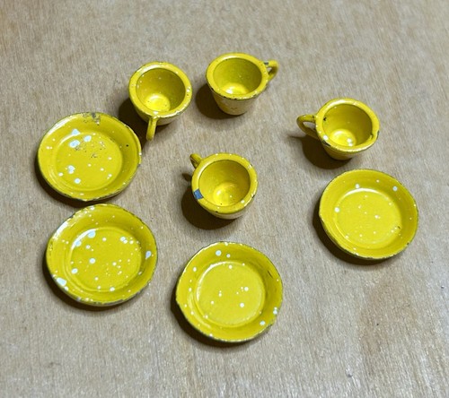 Casa delle bambole scala 1:12 lotto 33 pezzi di pentole e padelle gialle maculate - Foto 6 di 9