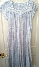 Eileen West Nightgown Ditsy Blue Floral Cotton Jersey Knit Short Sleeve Lace M