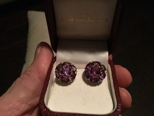 Authentic VGT 14KT YELLOW GOLD AMETHYST CLUSTER OMEGA-CLIPS EARRINGS