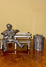 Michael Ricker Pewter Figurine – Banjo Player /City Park Scene – Musician Series