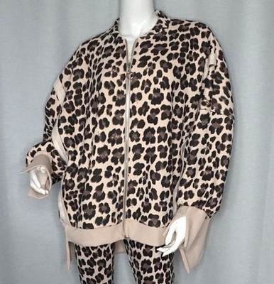 Oversized Sweater Jacke Vintage Linksnaht Zip Leopard Beige 38,40,42,44,46 Neu