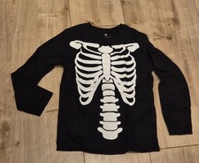 T-Shirt, Langarm, Skelett, schwarz, H&M, Gr. 110/116, top, Fasching / Halloween