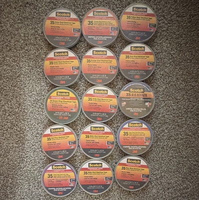Scotch 35 Vinyl Electrical Tape Lot of 15 Rolls, Assorted Colors