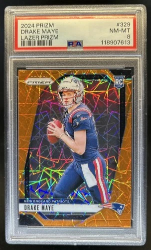 2024 Panini Prizm Drake Maye RC Lazer Rookie #329 Patriots PSA 8