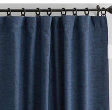 Paire de 2 rideaux doublés 100x108 poterie grange Emery lin mélangé bleu marine denim neufs dans leur emballage