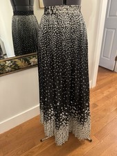 Vintage 1970s Accordion Pleat Maxi Skirt Black White Border Print Boho 70s
