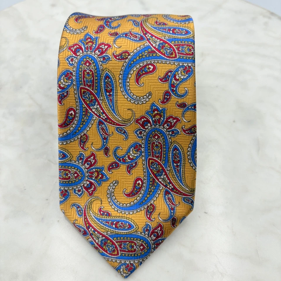 Corbata para hombre Robert Talbott seda amarillo rojo azul cachemira EE. UU. 3,25" X 60" Foto 3 de 4