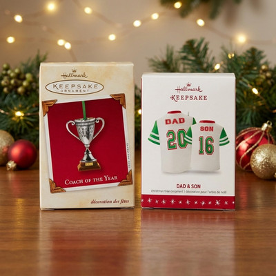 9815 - Set of 2 Father, Son and Coach Hallmark Keepsake Ornaments | AwaitingInpu