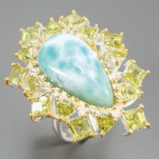 Gemstone 18 ct Natural Larimar Ring 925 Sterling Silver Size 8.5 /R432017