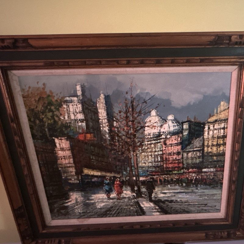 Blanton Signed Framed Medium Impressionist City Street Scene Painting