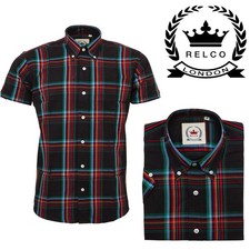 Camicia uomo Relco nera e rossa tartan check manica corta colletto abbottonato mod