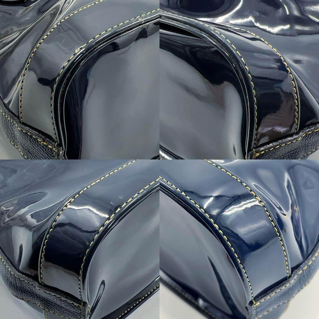 Valentino Garavani Vintage 2-Way Shoulder Bag Navy Gold Leather Damaged Japan thumbnail 9