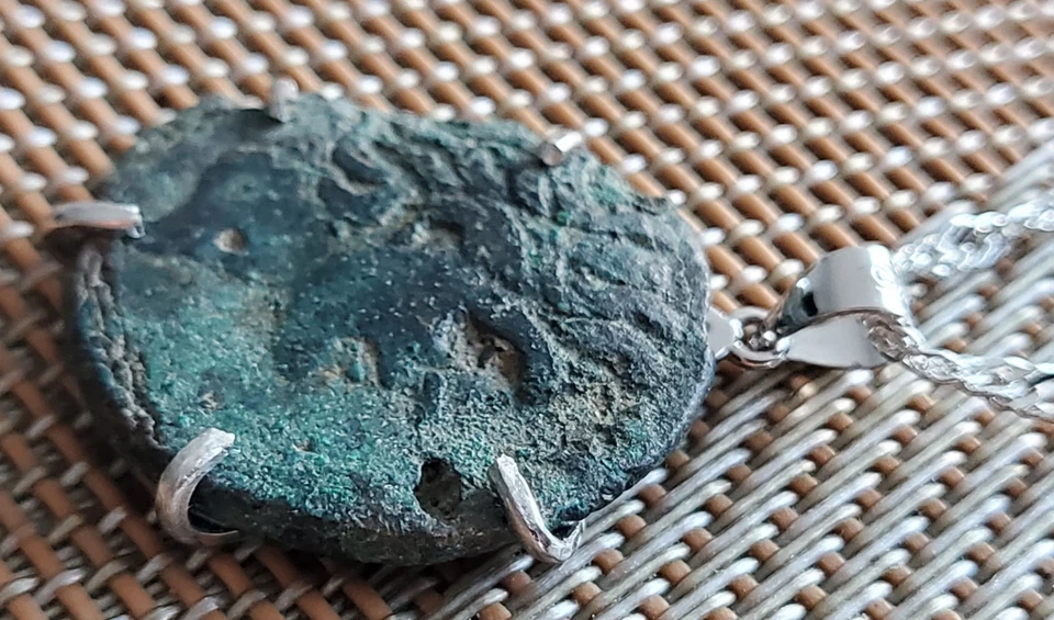 Collar de plata colgante moneda Macedonia romana antigua retrato de Alejandro Magno Foto 3 de 4