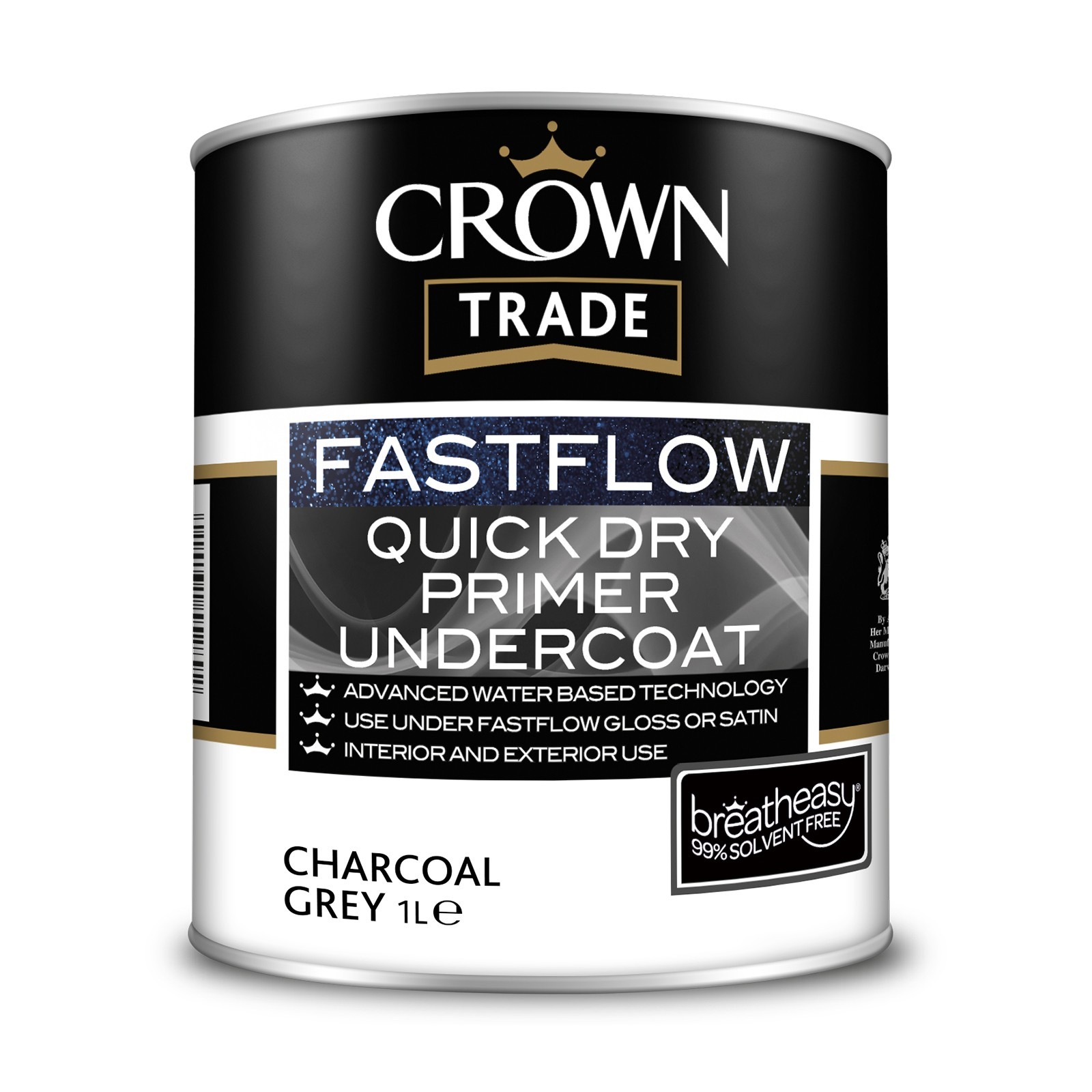 Crown Trade Fastflow Quick Dry Primer Undercoat Charcoal Grey 1L