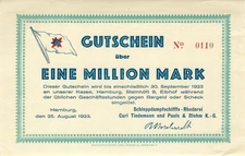 Hamburg Carl Tiedemann 1 Million Mark 1923 sehr leicht gebraucht