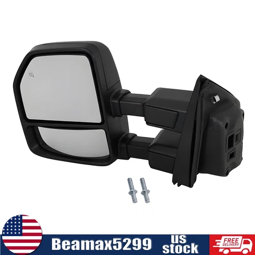 Heated Mirror With Chrome Cap Driver Side For Ford F-250 F350 Super Duty 17-2022