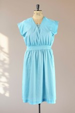True Vintage 80s Dress - Aqua Teal Blue UK 12 Midi Party Secretary Retro Summer