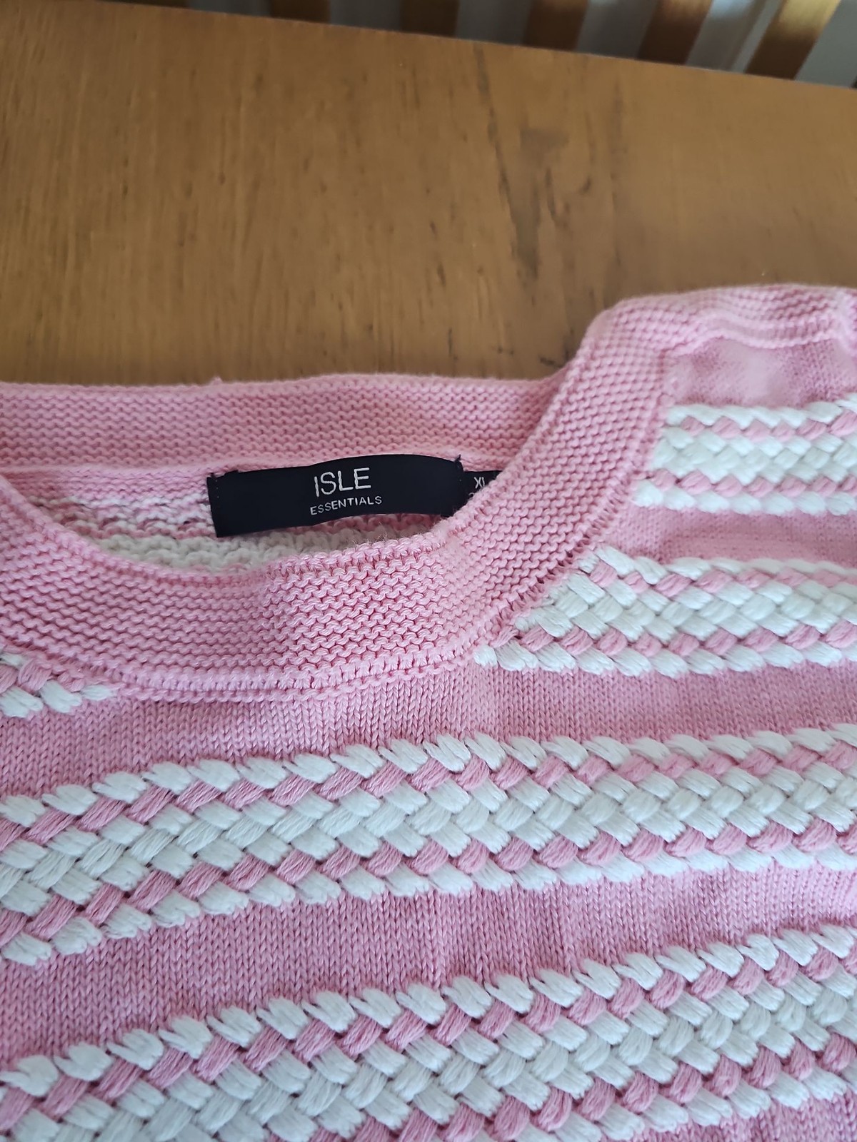 Isle Essentials Pink and White Striped Textured Knit Jumper image 2