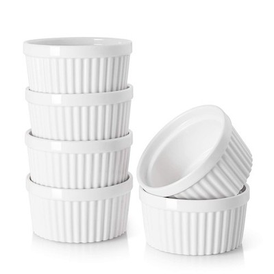 DOWAN Ramekins 4 oz Oven Safe for Creme Brulee Souffle, Porcelain 4 oz, White