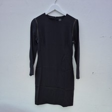 Alexander McQueen Womens Black Zip  Silk Dress, Size 8 UK, Detachable Sleeves