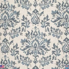 Blue Stain-Resistant Performance Upholstery Fabric - Pet-Friendly Damask by Yard