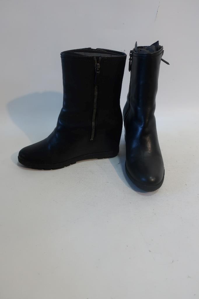 Prada Black Leather Linea Rossa Ankle Concealed Wedge Heel Boots