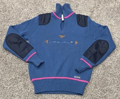 Vintage DESCENTE Blue Knit Pullover Sweater Zipper Pocket Jacket S 80 Hong Kong