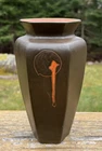 Antique ca1925 Roseville Rosecraft Hexagonal Vase 8.25” Brown + Orange