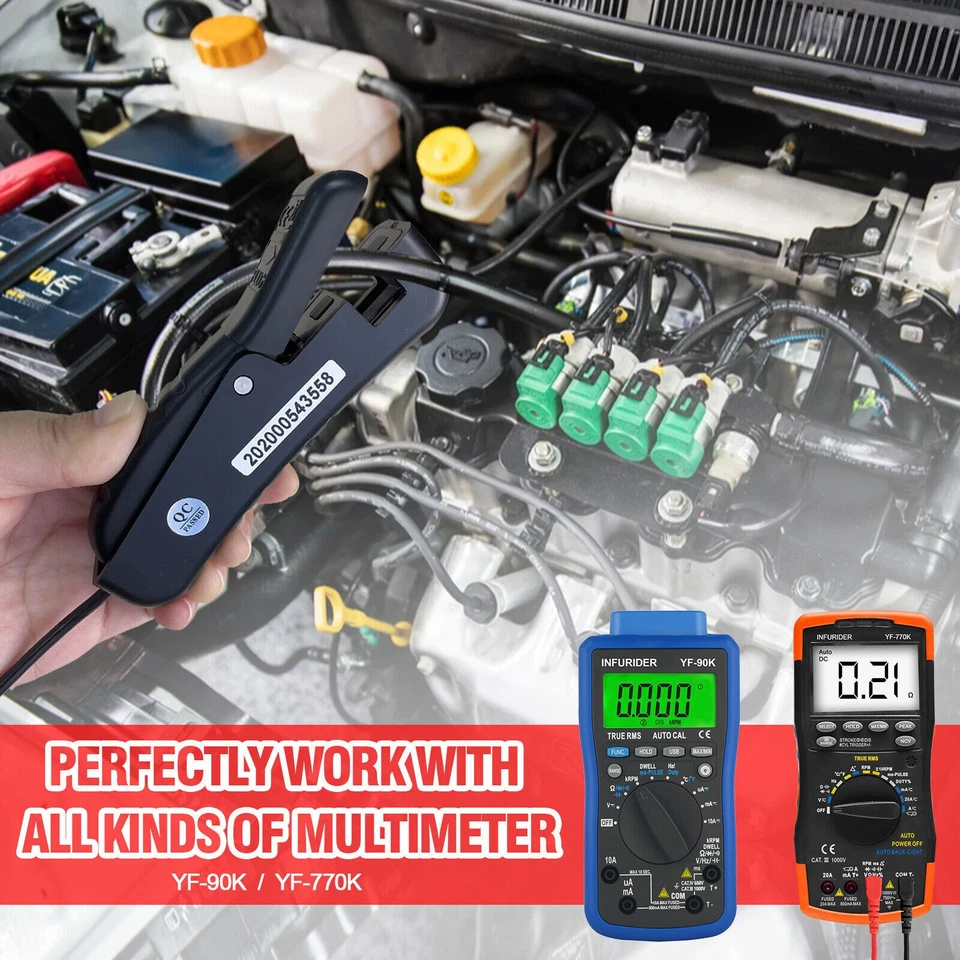 Automotive Digital Multimeter AC DC Volt DWELL Tach RPM Meter W/Signalklemme 20A - Bild 4 von 4