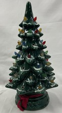 Vintage Ceramic Christmas Tree Light Up Multicolor Bulbs Green Holiday Decor
