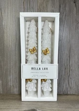 Bella Lux White Christmas Tree with bow Taper Candles 10” Set/2