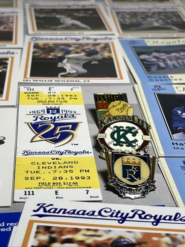 Lot of 80’s & Early 90’s Kansas City Royals Items. Team Cards, Pins, Unused Tix
