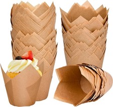120 Counts Natural Tulip Cupcake Liners Baking Cups Food Grade Parchment Paper
