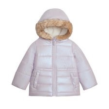 Girls' Warm Winter Parka Coat with Faux Fur Sherpa-Lined Hood, Lilac, 2T