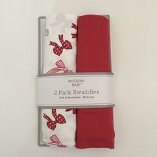 NEW Soft Swaddle Blankets Newborn Baby 0-3M Bows and Red  Modern Baby