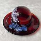 Fenton Red Glass Ladies Hat Hand Painted Signed