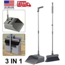 Broom and Dustpan Set Lightweight Upright Lobby Broom and Dust Pan Combo 3 in 1
