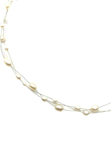 Collana girocollo vintage vera perle d'acqua dolce stratificate 16" argento sterling 925 - Foto 8 di 24
